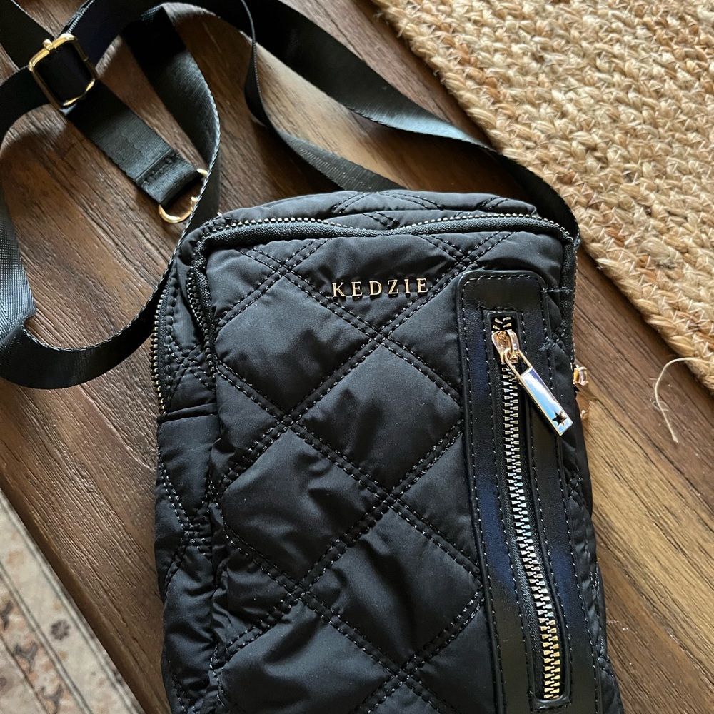 Black Quilted Crossbody Bag with Adjustable Strap